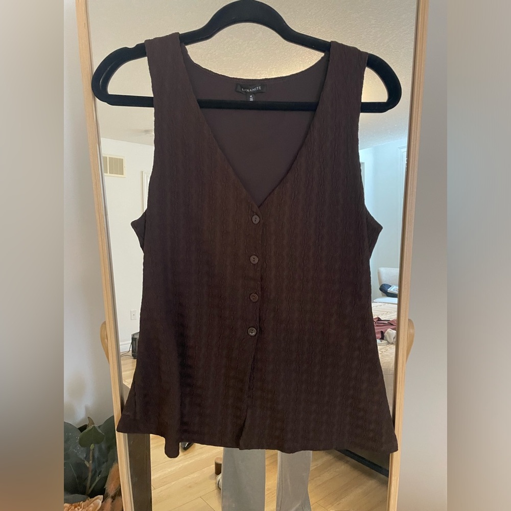 Dynamite Chocolate Brown Button-Up Blouse